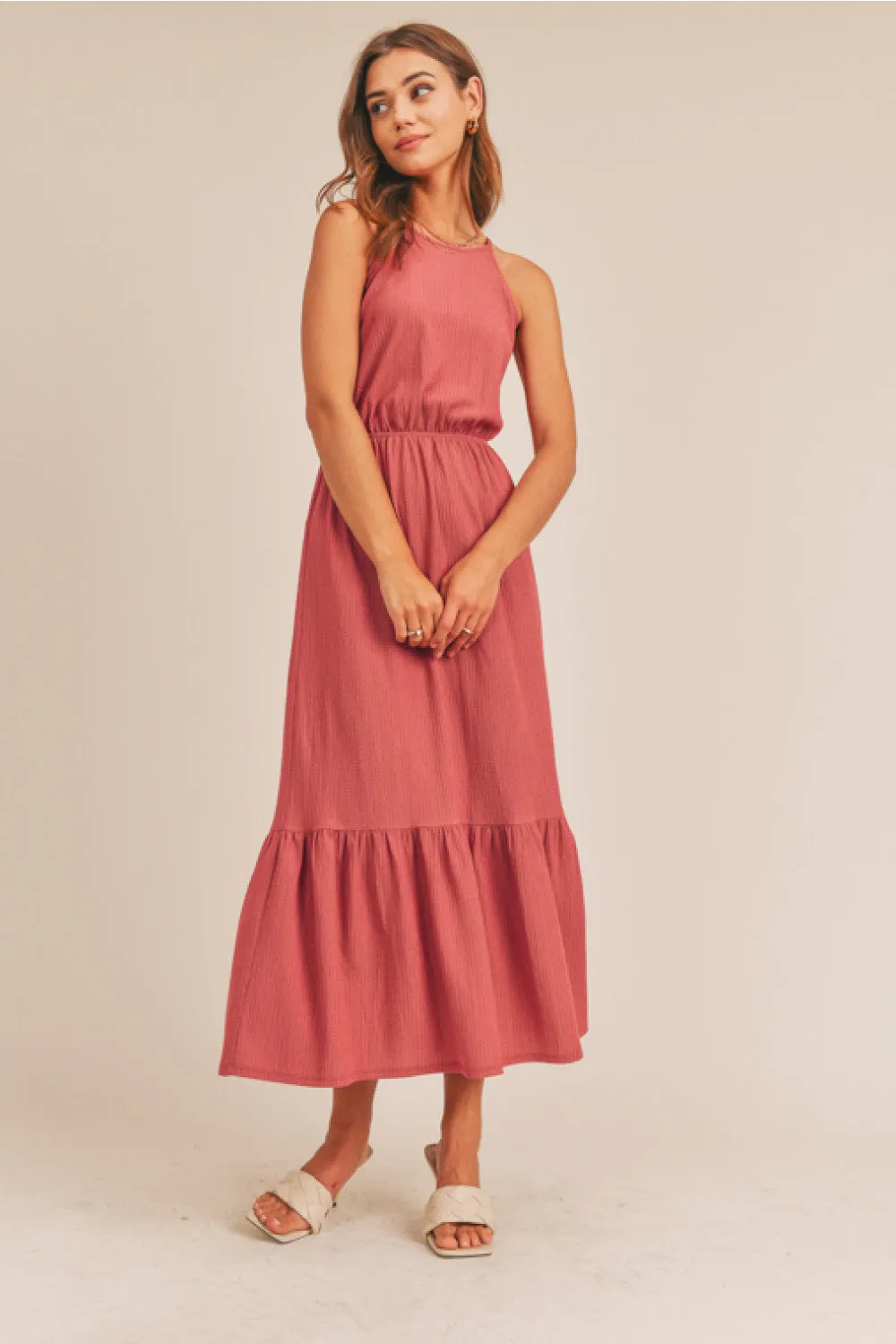 Halter Midi Dress (Berry)