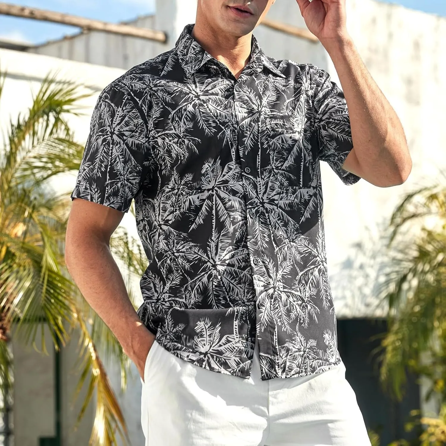 Hawaiian Floral T-Shirt for Men Button Down Beach Vacation Travel Tropical Shirt Collared Printed Summer Outfits Tops