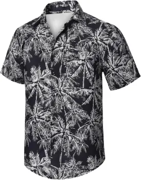 Hawaiian Floral T-Shirt for Men Button Down Beach Vacation Travel Tropical Shirt Collared Printed Summer Outfits Tops