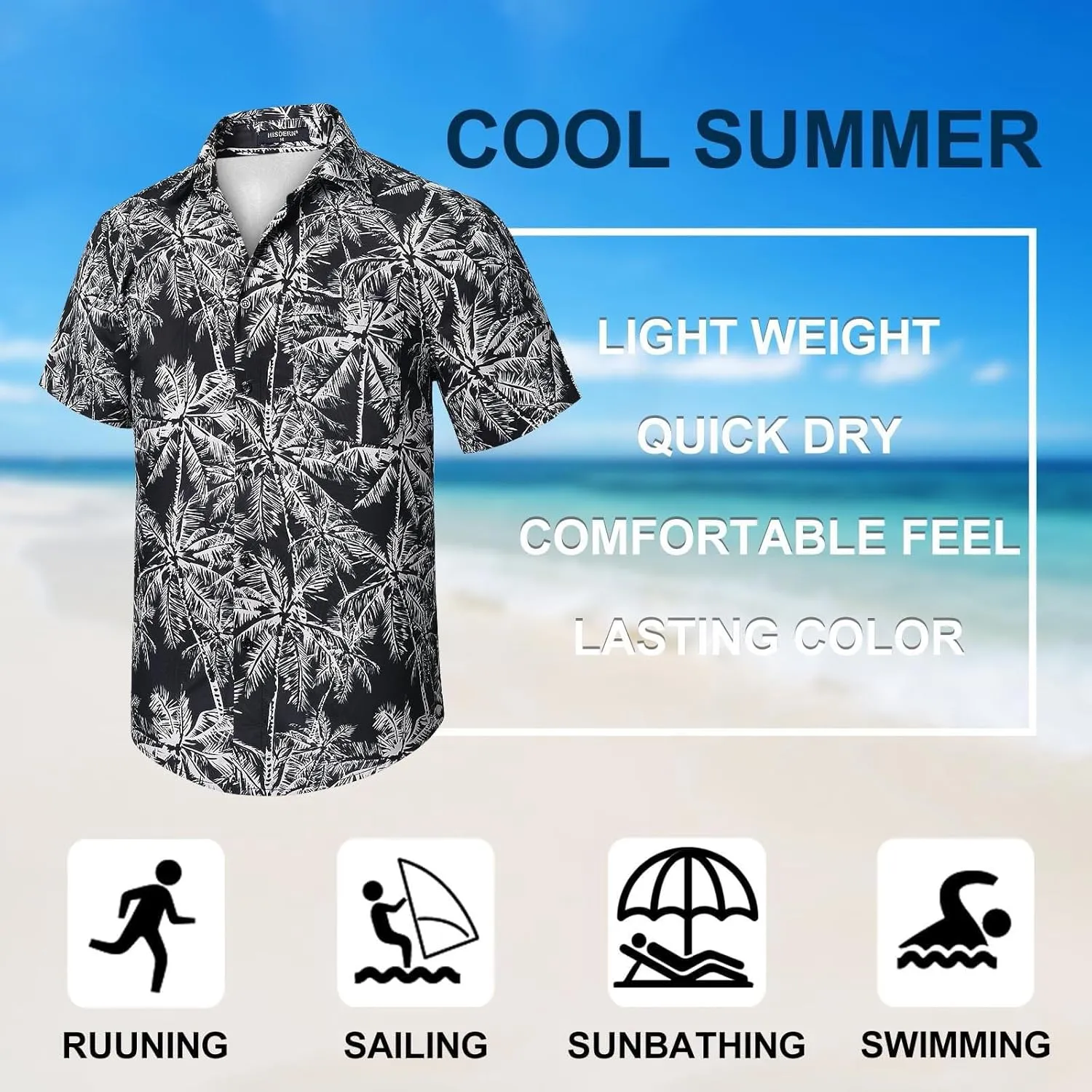 Hawaiian Floral T-Shirt for Men Button Down Beach Vacation Travel Tropical Shirt Collared Printed Summer Outfits Tops