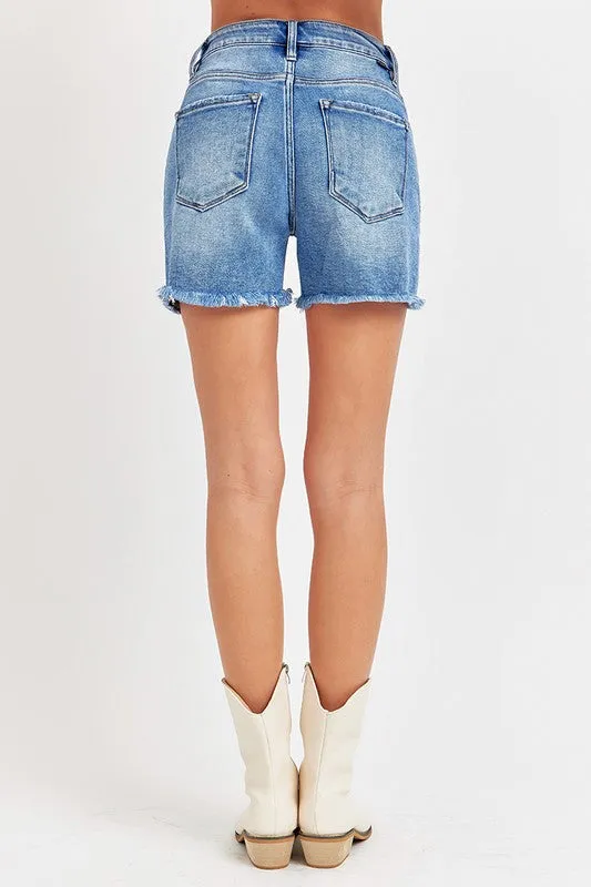 High Rise Raw Hem Shorts