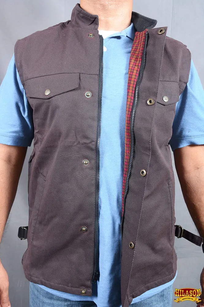 HILASON Outerwear Men's Vest Lightweight Waterproof Oilskin Jacket Sleeveless Brown
