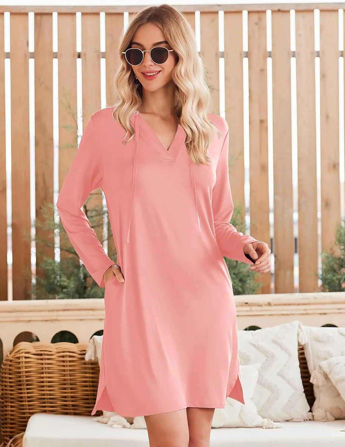 HOTOUCH Womens UPF 50  Cover-Up Dress Beach SPF Sun Protection Long Sleeve Shirts Dress Lightweight Athletic UV Hoodie