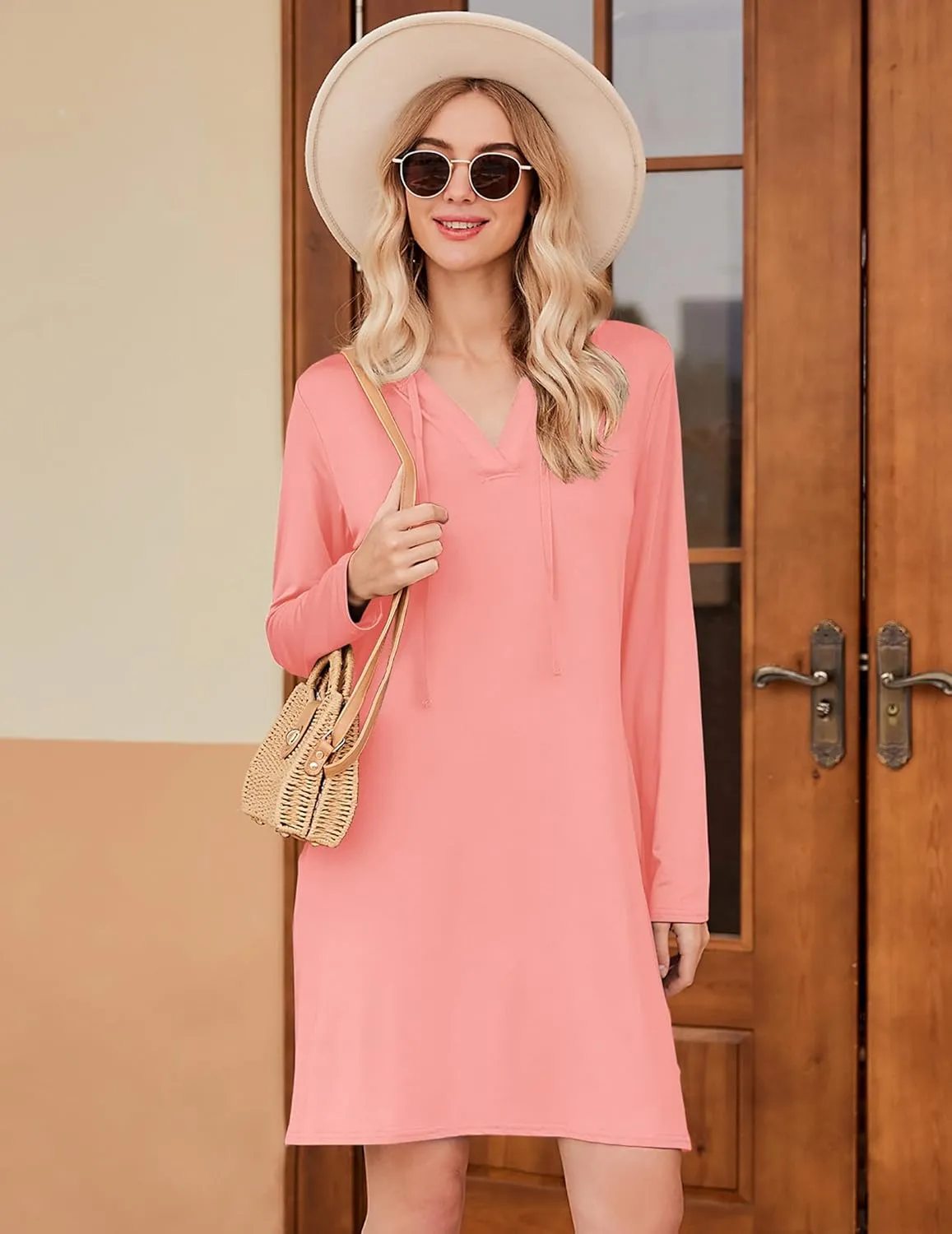 HOTOUCH Womens UPF 50  Cover-Up Dress Beach SPF Sun Protection Long Sleeve Shirts Dress Lightweight Athletic UV Hoodie