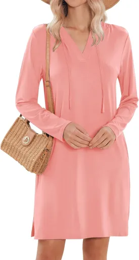 HOTOUCH Womens UPF 50  Cover-Up Dress Beach SPF Sun Protection Long Sleeve Shirts Dress Lightweight Athletic UV Hoodie