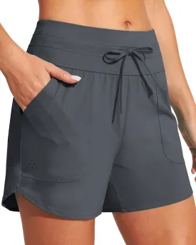 IUGA Womens 5" Swim Board Shorts Stretchy High Waisted Beach Shorts for Women Quick Dry UPF 50  Swimsuit Bottoms with Liner
