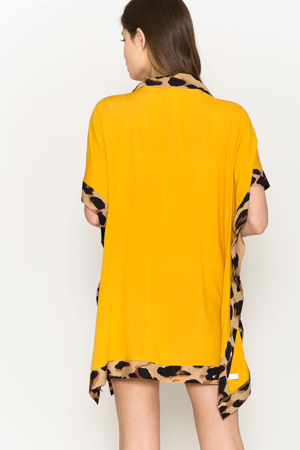 Justin Taylor Contrast Open Front Slit Cardigan