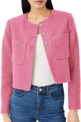 LifeShe Tweed Blazer Jacket for Women Elegant Open Front Cropped Blazers Long Sleeve Office Work Coats