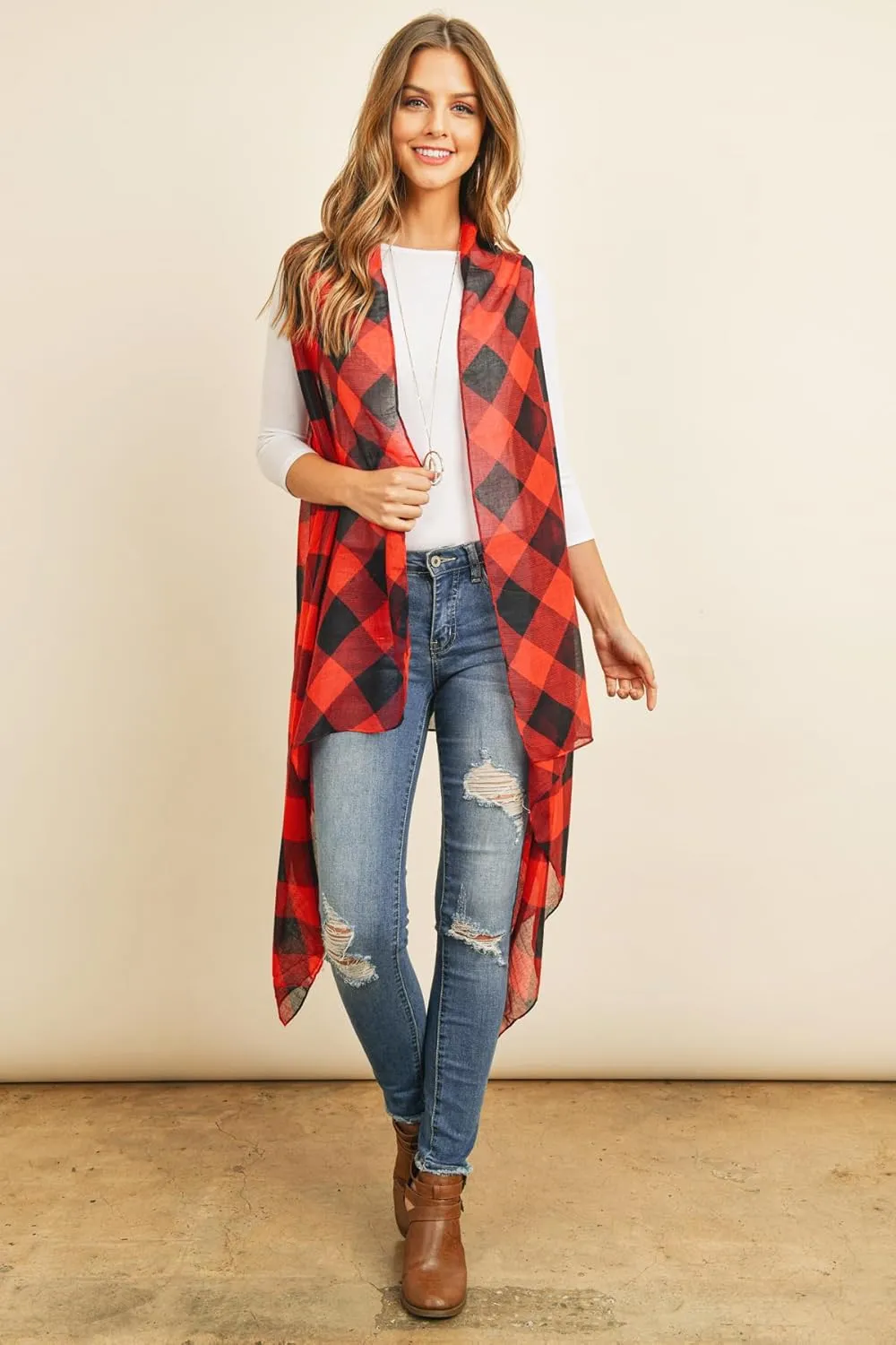 Lightweight Open Shawl Cardigan - Kimono Kaftan Poncho, Sheer Beach Swim Cover-Up Vest Floral Tassel, Tropical Leaf Print