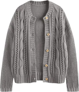 LILLUSORY Women's Cardigan Sweaters Cable Knit Crochet Cotton Fall Jackets Button Up Chunky Trendy Outfits