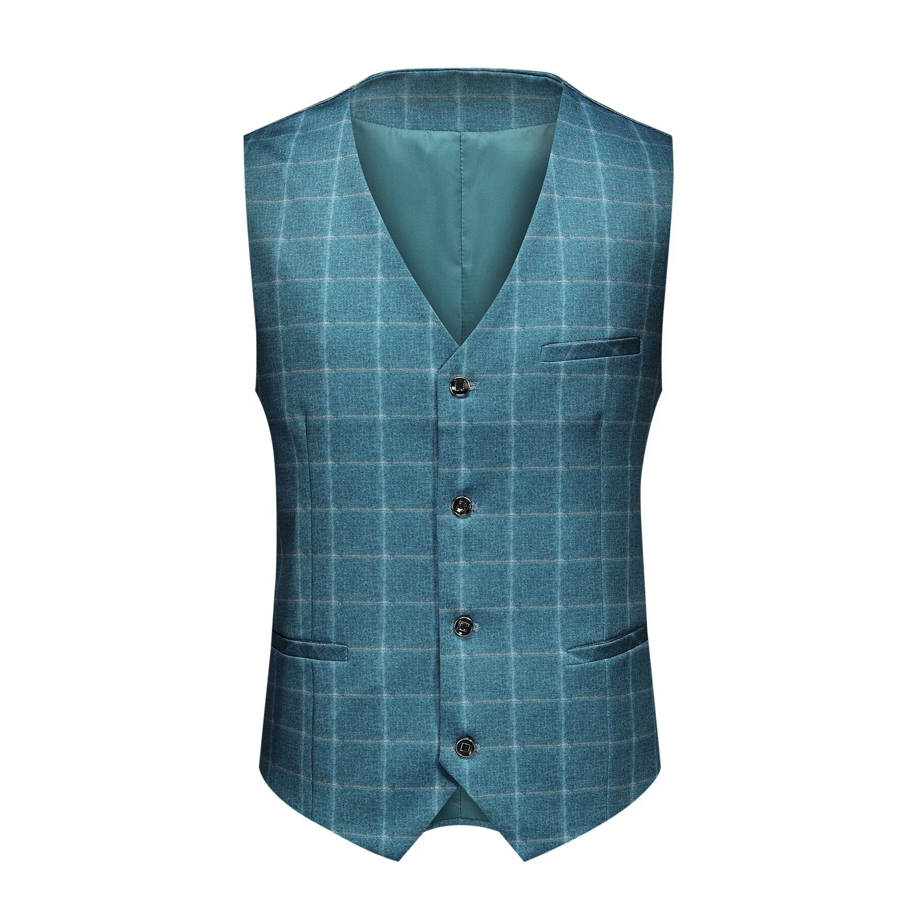 Men's 3-Piece Plaid Casual Suit Blue