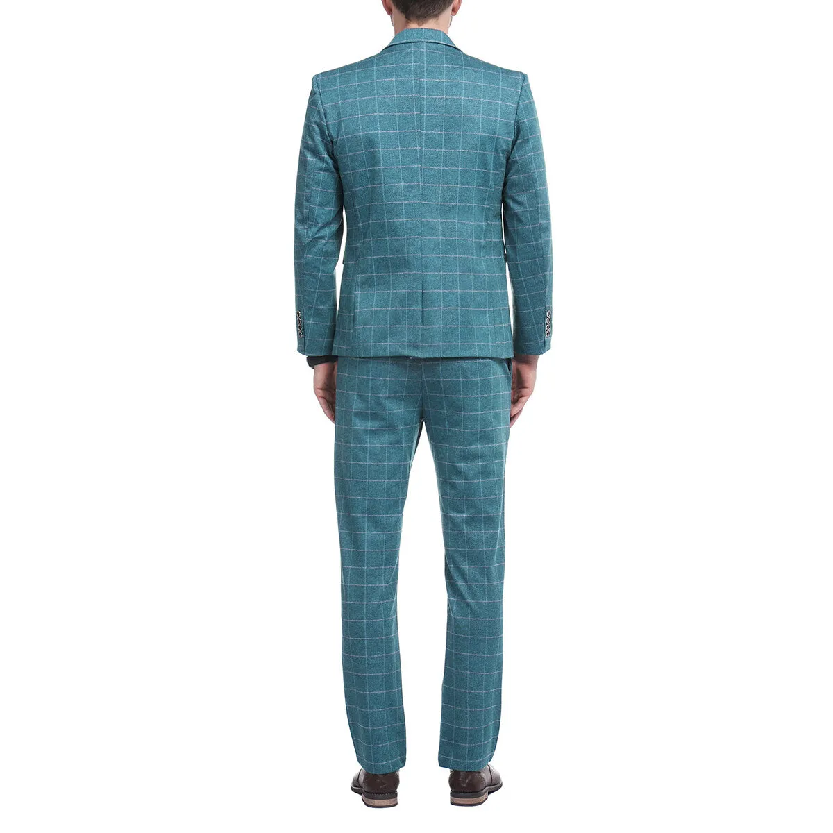 Men's 3-Piece Plaid Casual Suit Blue