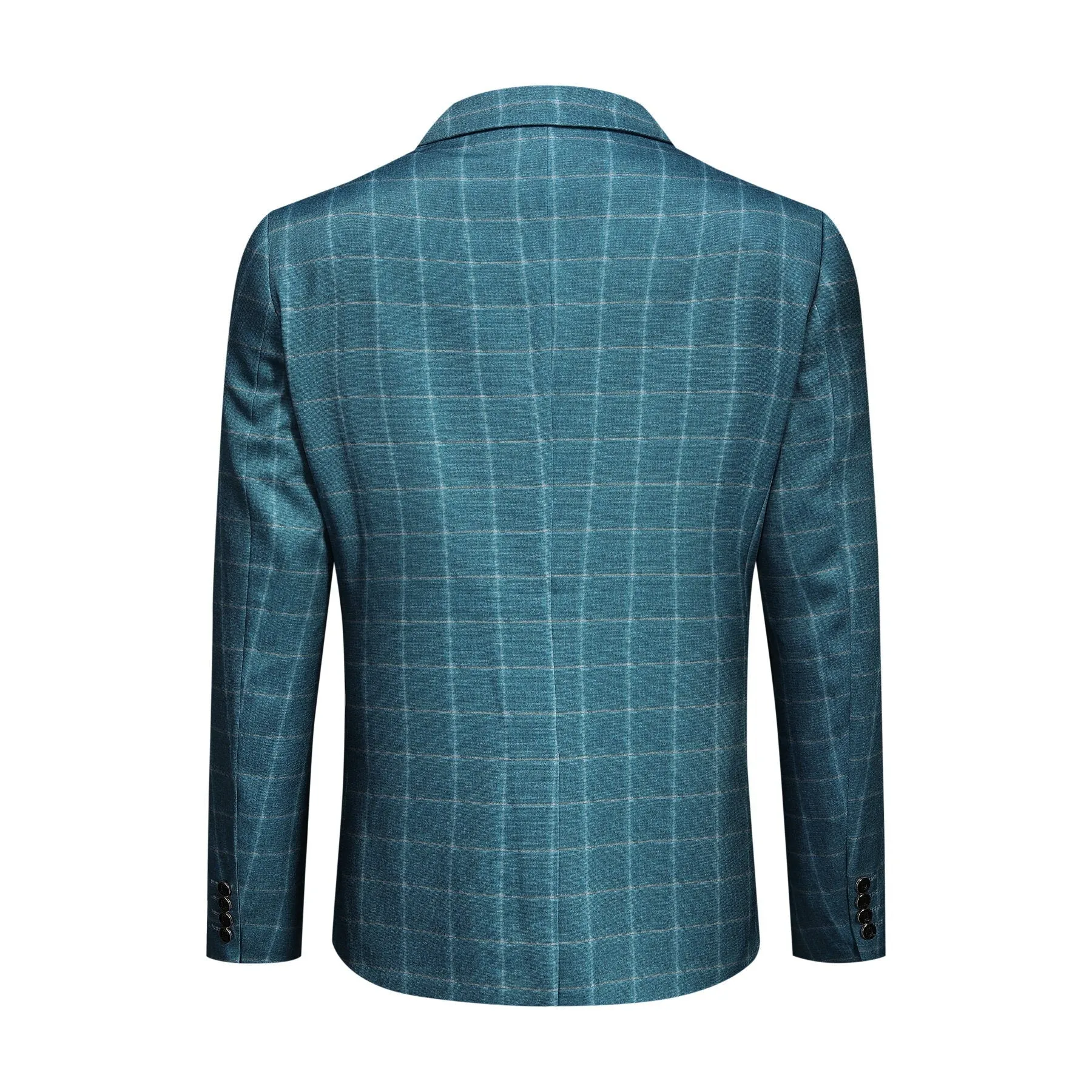 Men's 3-Piece Plaid Casual Suit Blue