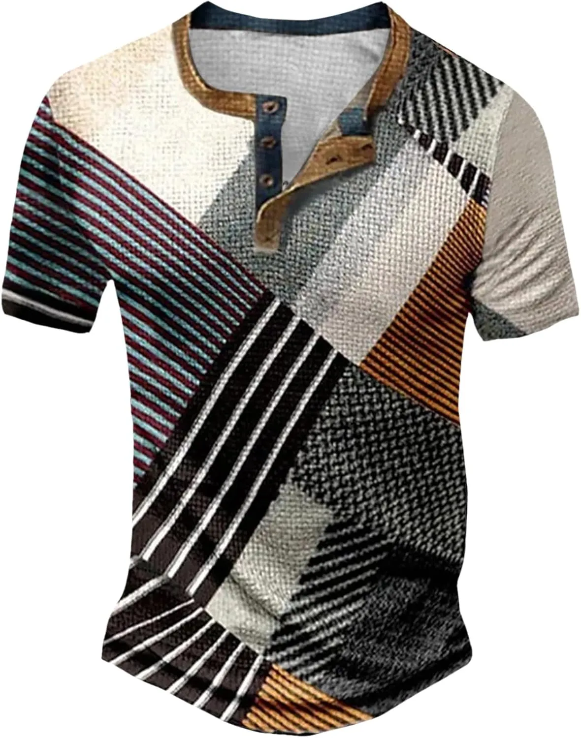 Mens Casual Henley Short Sleeve Shirt Fashion Summer Beach Holiday T-Shirts Lightweight Outdoor Travel Button up Tees