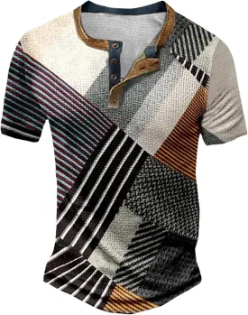 Mens Casual Henley Short Sleeve Shirt Fashion Summer Beach Holiday T-Shirts Lightweight Outdoor Travel Button up Tees