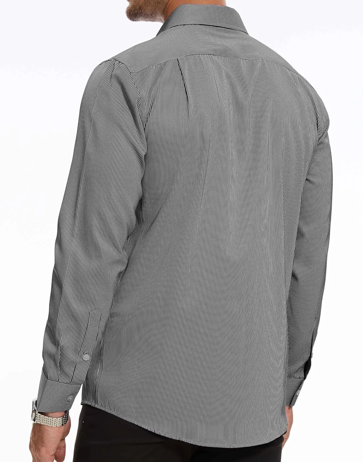 Mens Grade 4 Wrinkle-Resistant Pinstripe Dress Shirts Regular Fit Long Sleeve Button Down Shirts