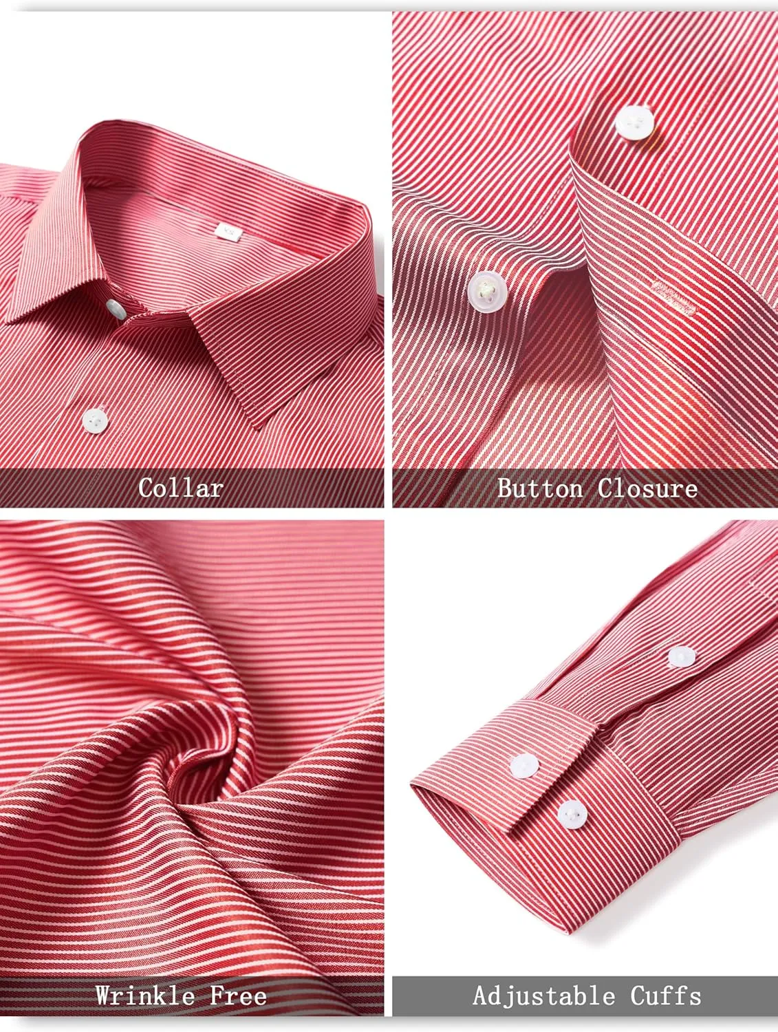 Mens Grade 4 Wrinkle-Resistant Pinstripe Dress Shirts Regular Fit Long Sleeve Button Down Shirts