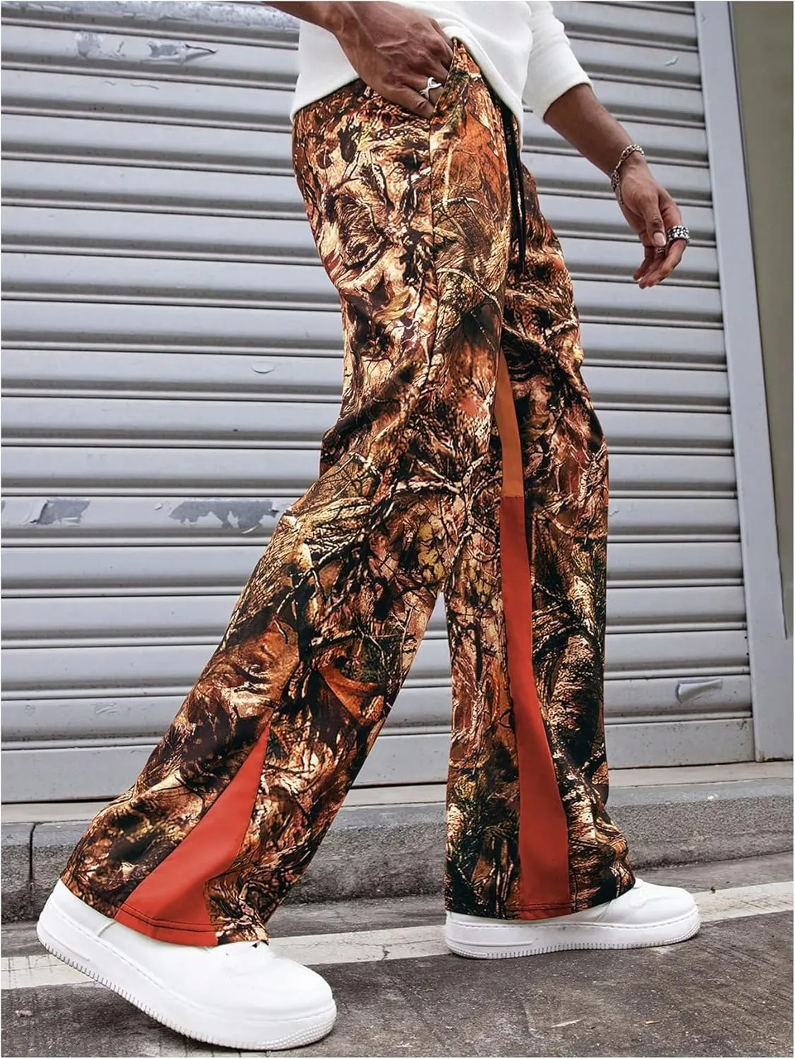 Men's Y2K Camo Graphic Pants Drawstring Waist Straight Leg Loose Long Trousers