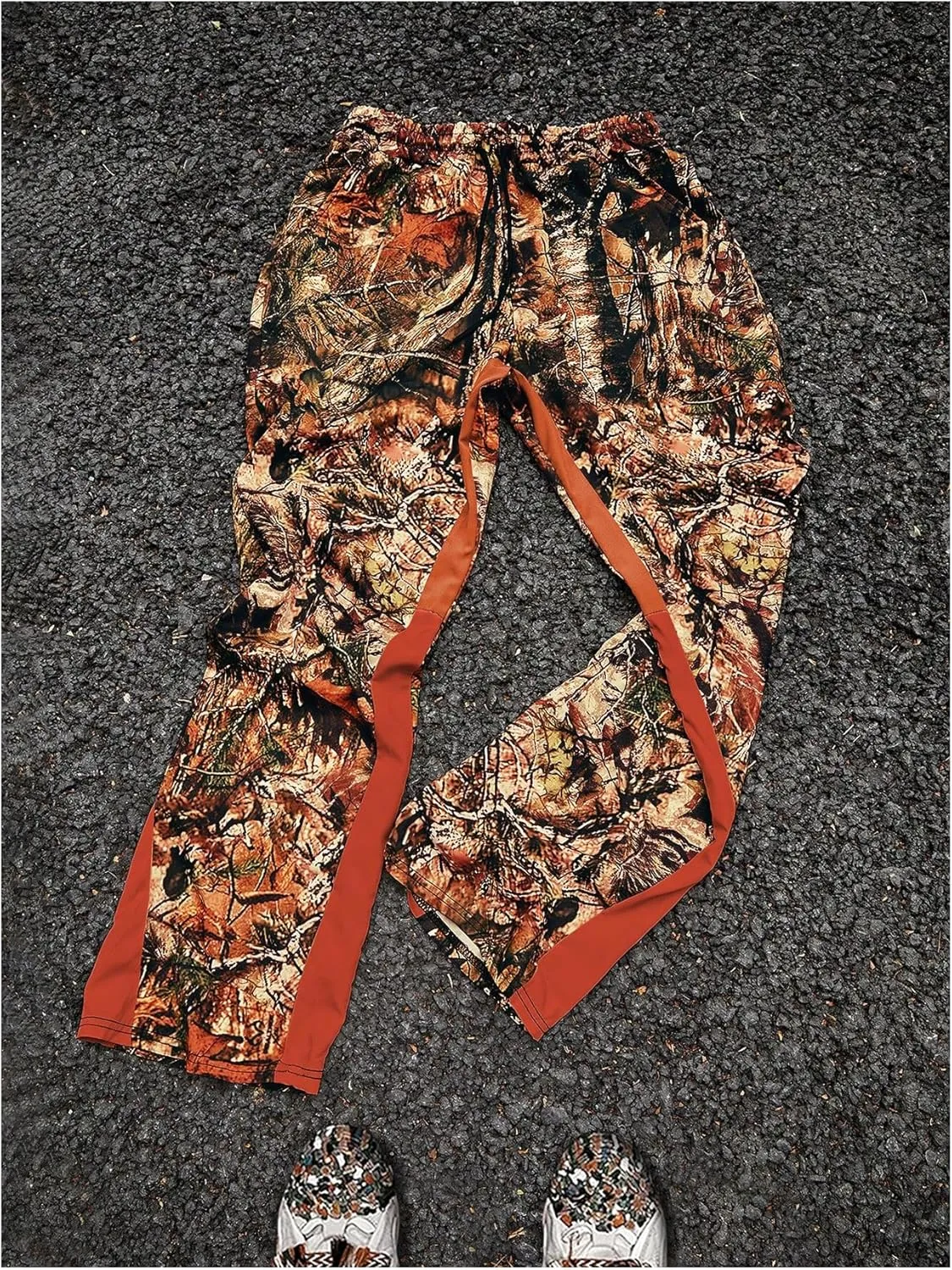 Men's Y2K Camo Graphic Pants Drawstring Waist Straight Leg Loose Long Trousers