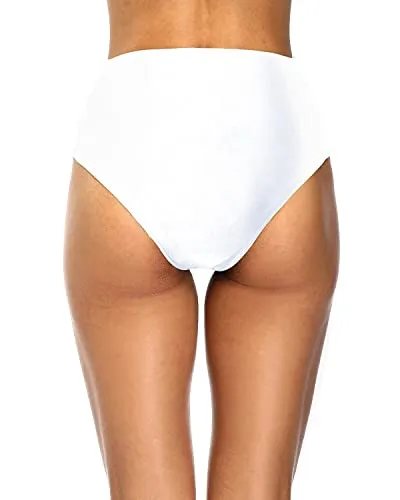 Mid High Rise Women's Sexy High Waisted Bikini Bottom-White