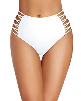 Mid High Rise Women's Sexy High Waisted Bikini Bottom-White