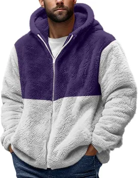 Muscularfit Mens Fuzzy Sherpa Jacket Fleece Long Sleeve Full-Zip Hooded Shirt Casual Warm Winter Jacket Coats Outdoor Fashion