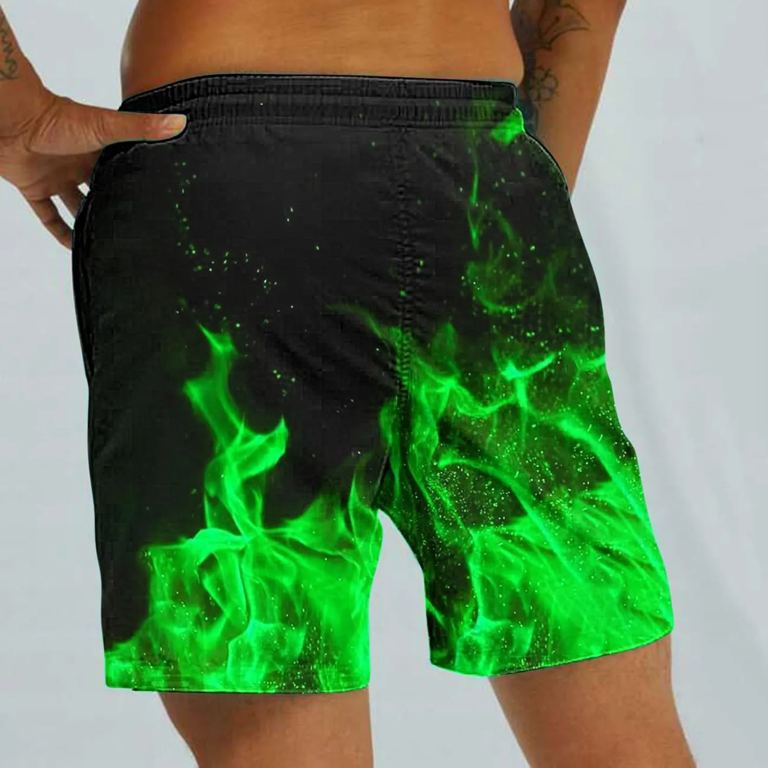 Muscularfit Swimsuit for Men 2024 Trendy Drawstring Quick Dry Swim Trunks with Pockets Casual Flame Print Beach Bathing Suits