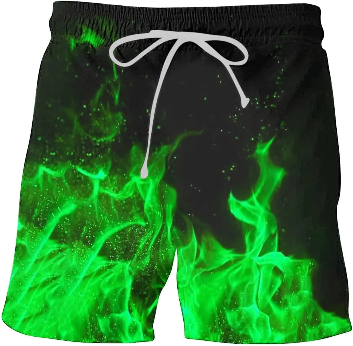 Muscularfit Swimsuit for Men 2024 Trendy Drawstring Quick Dry Swim Trunks with Pockets Casual Flame Print Beach Bathing Suits