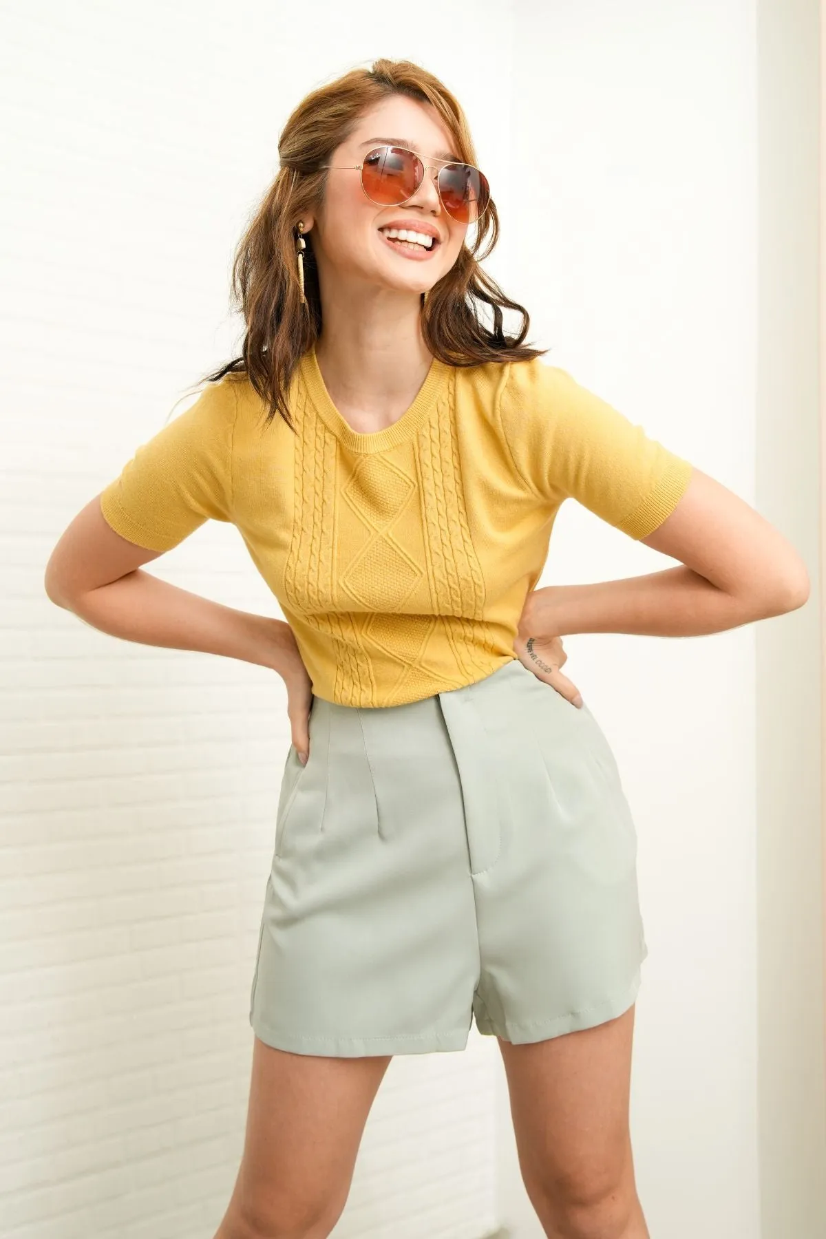 NANCY Zip-up Tailored Shorts (Pastel Green)
