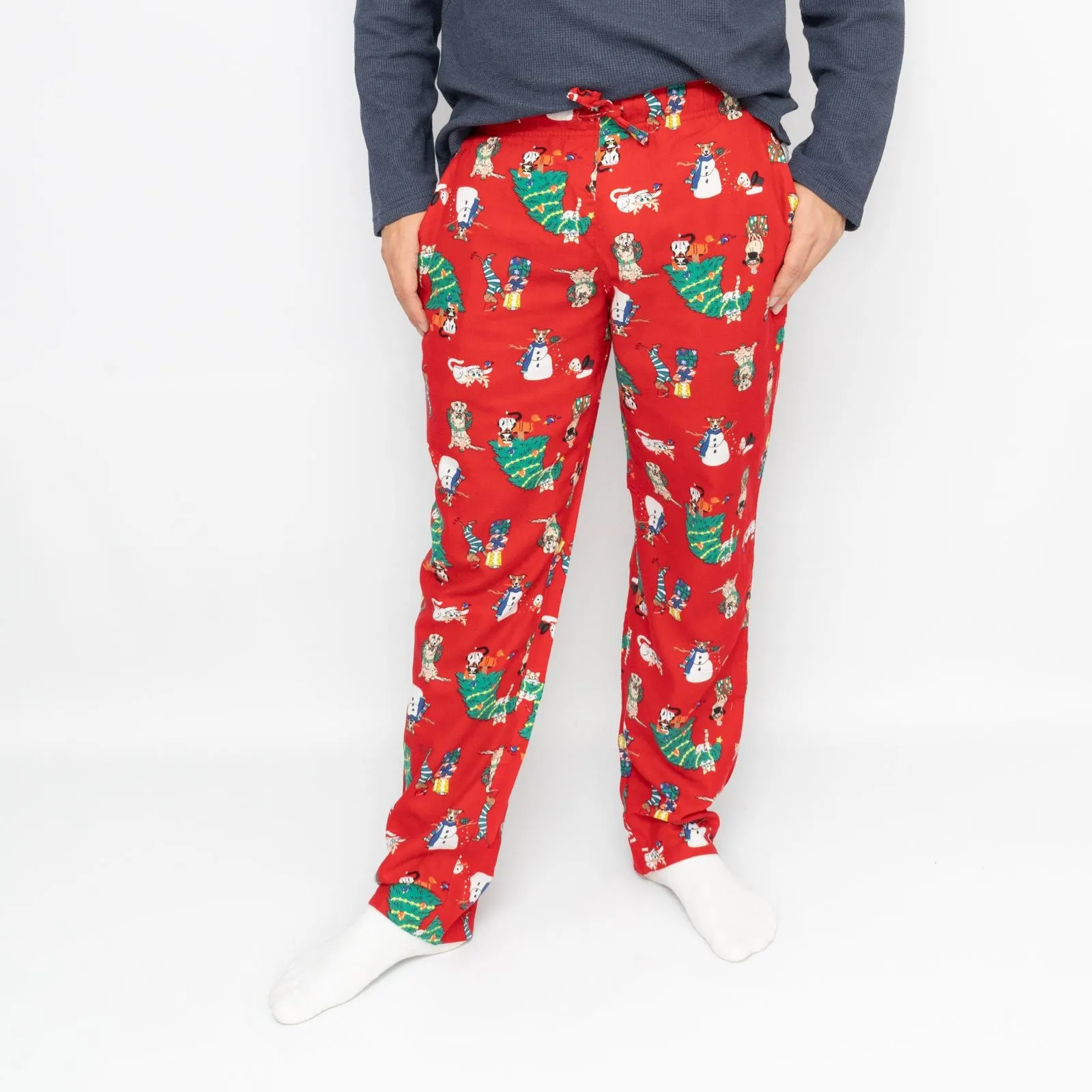Old Navy Mens Christmas Tree Red Flannel Pyjama Bottoms