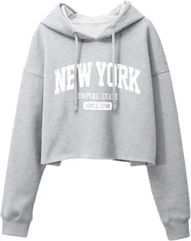ORANDESIGNE Woman Letter Graphic Print Cropped Hoodie Long Sleeve Crop Fleece Casual Workout Loose Pullover Sweatshirt Tops