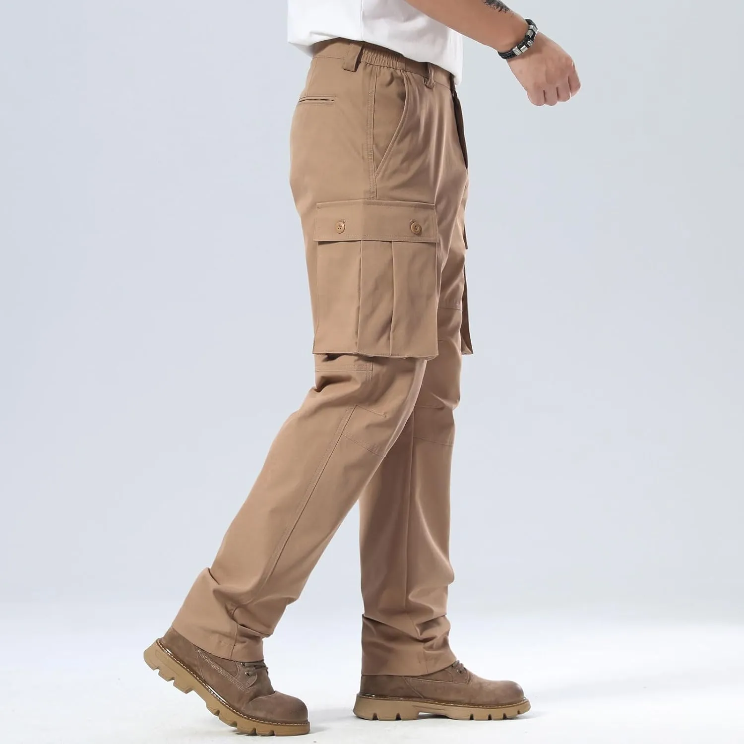 Plaid&Plain Men's Cargo Pants Loose Straight Fit with Multi-Pocket and Oversized Belt Loops