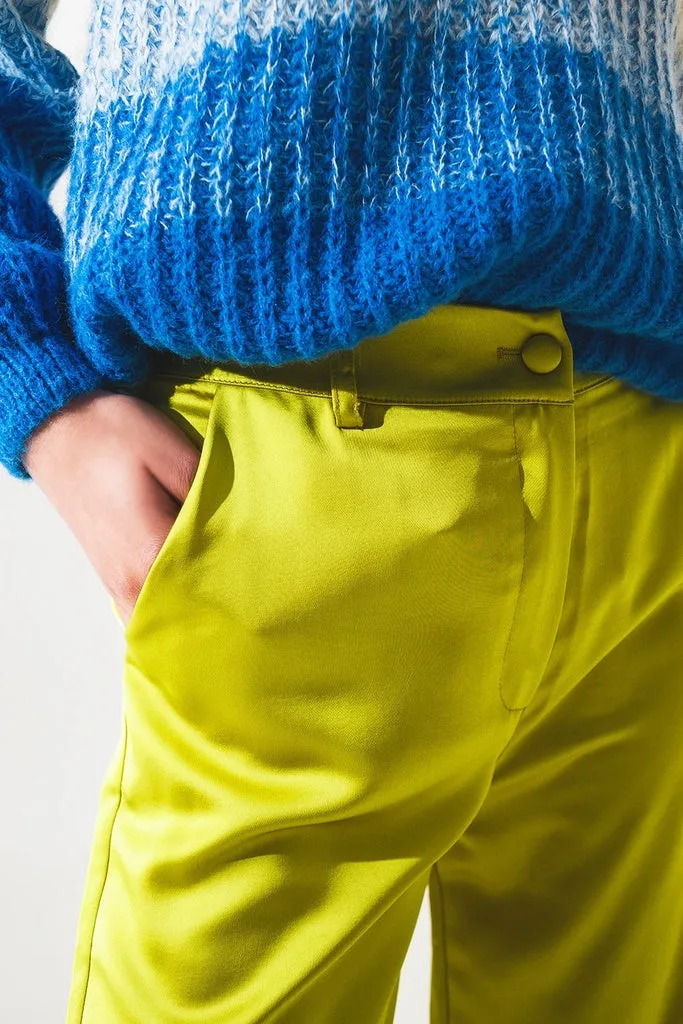 Q2 - Original Wide Leg Satin Pants in Lime Green