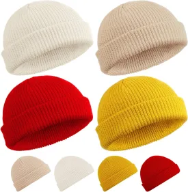 SATINIOR 4 Pieces Trawler Beanie Watch Hat Roll up Edge Skullcap Fisherman Beanie Unisex