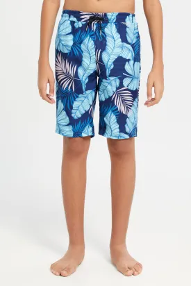 Senior Boys Blue Printed Board Shorts