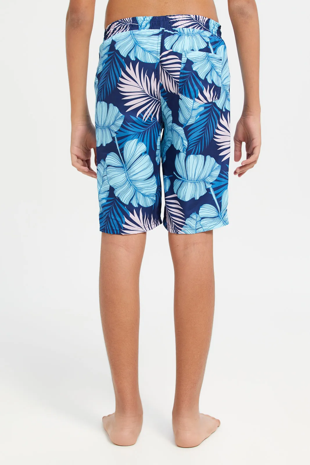 Senior Boys Blue Printed Board Shorts