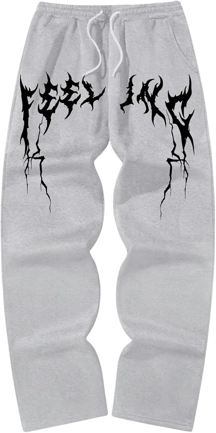 SHENHE Men's Stacked Sweatpants Graphic Loose Sweatpants Straight Leg Baggy Pants Streetwear