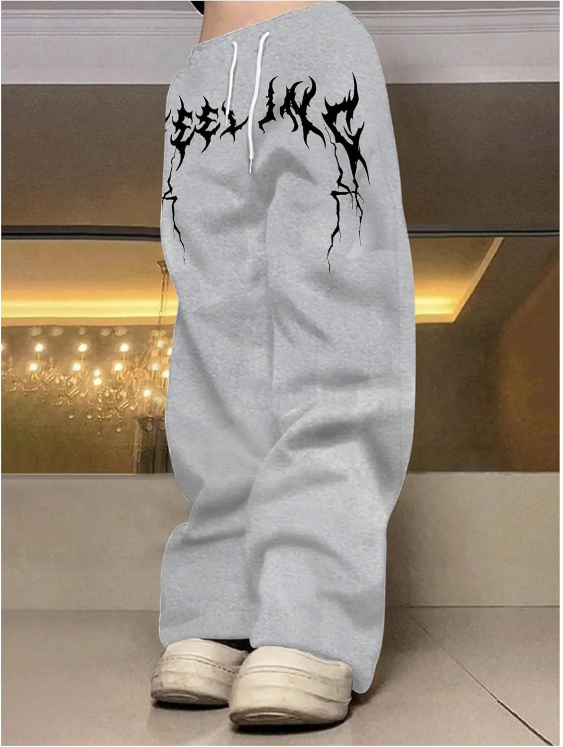 SHENHE Men's Stacked Sweatpants Graphic Loose Sweatpants Straight Leg Baggy Pants Streetwear