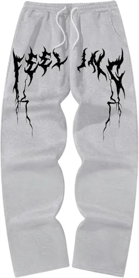 SHENHE Men's Stacked Sweatpants Graphic Loose Sweatpants Straight Leg Baggy Pants Streetwear