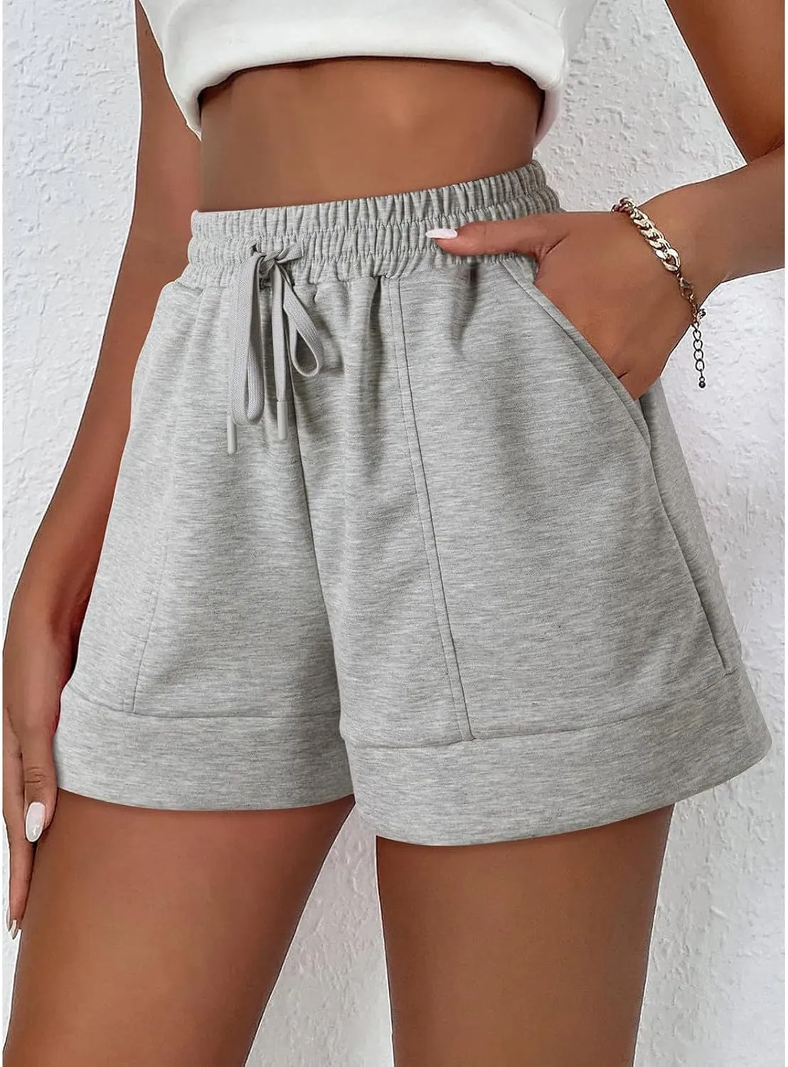 Summer Shorts for Women Casual Elastic High Waist Cotton Linen Shorts Breathable Workout Running Short with Pockets