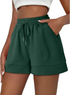 Summer Shorts for Women Casual Elastic High Waist Cotton Linen Shorts Breathable Workout Running Short with Pockets