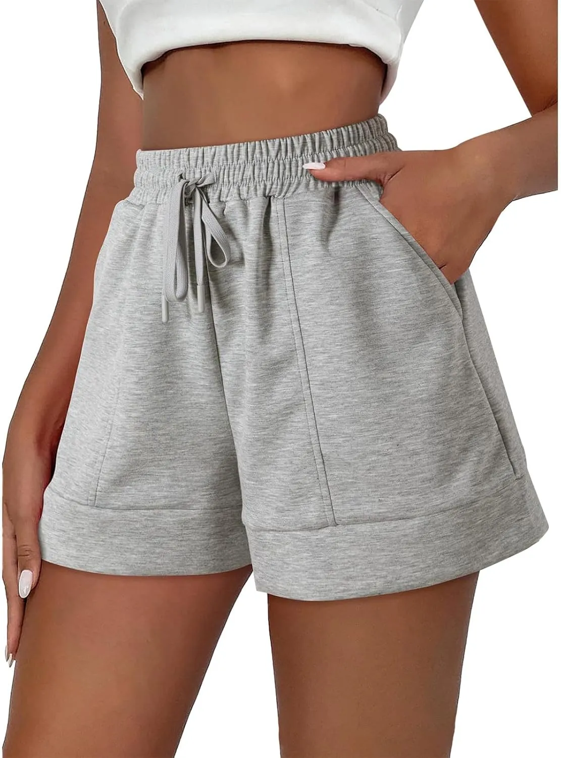 Summer Shorts for Women Casual Elastic High Waist Cotton Linen Shorts Breathable Workout Running Short with Pockets