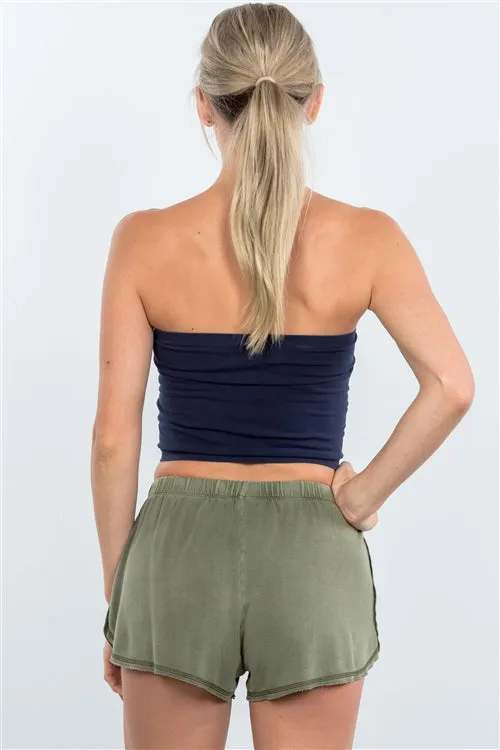 Unwind Cozy Raw Hem Olive Mini Shorts