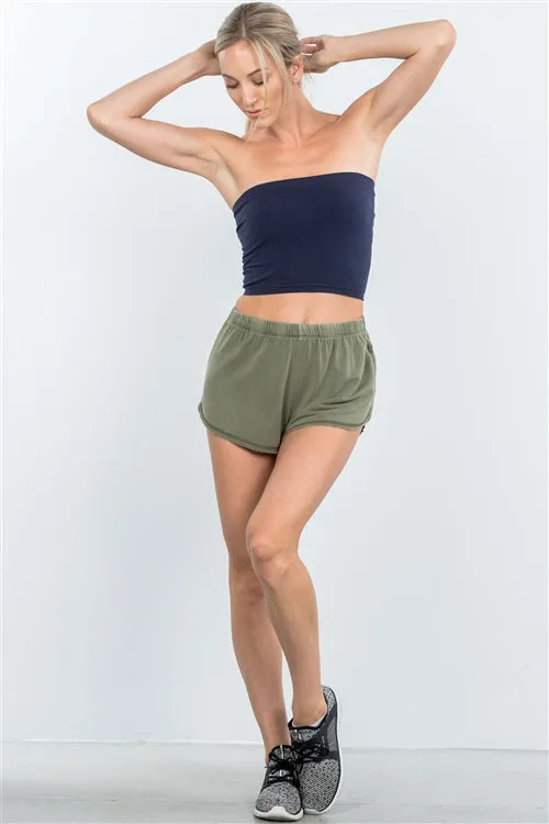 Unwind Cozy Raw Hem Olive Mini Shorts
