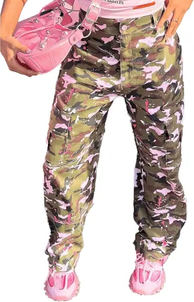 Vakkest Women's Oversized Camo Cargo Pants Jogger Trousers Workout Sweatpants Camouflage Army Fatigue with Pockets