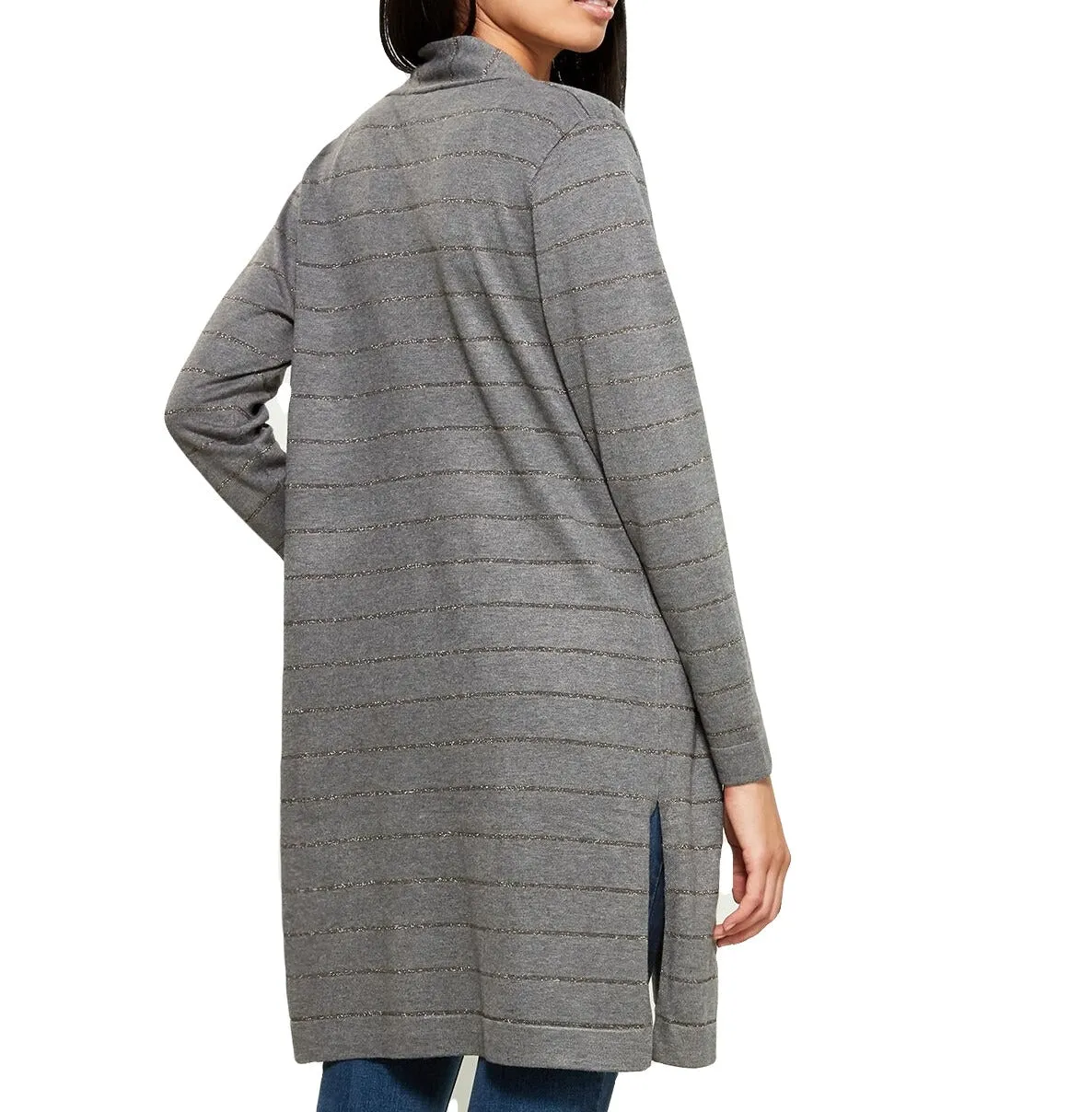 Vila Milano Women's Cotton Blend Metallic Stripes Open Front Cardigan