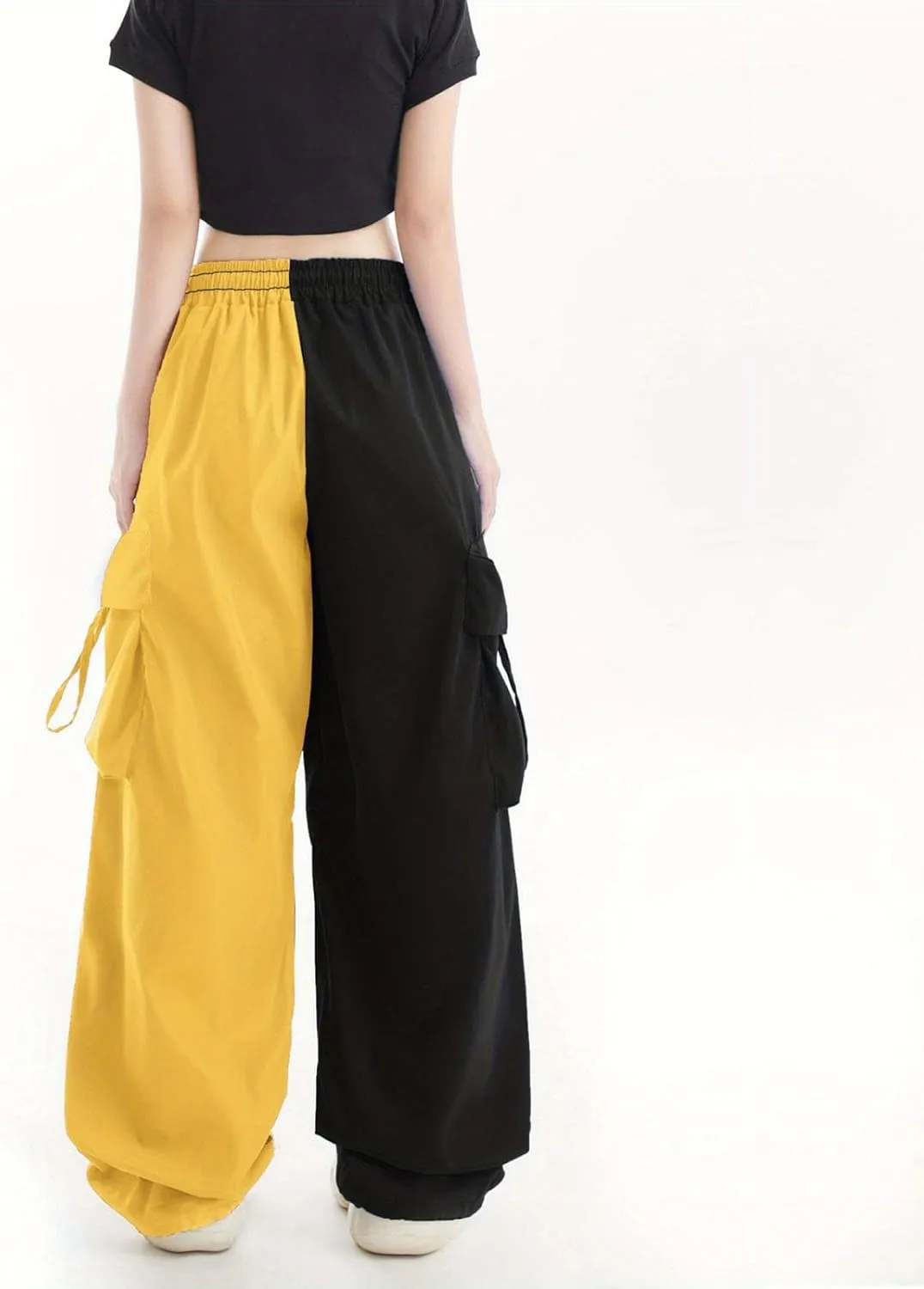 Women Cargo Pants Patchwork Y2K Streetwear Baggy Drawstring Elastic Parachute Pants