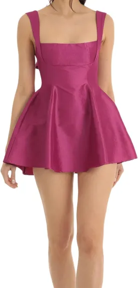 Women Square Neck Sleeveless Mini Dress Backless Bow Knot Tie Back Spaghetti Strap A Line Graduate Dress