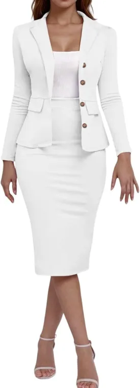 Women Two Piece Suit Skirt Set Business Casual Long Sleeve Blazer and Pencil Skirt Blazer Sets Women 2 Piece Outfits