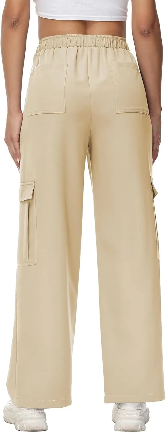 Women Wide Straight Leg Pants Trendy Y2k Streetwear Cargos Twill Utility Pant with 6 Pockets